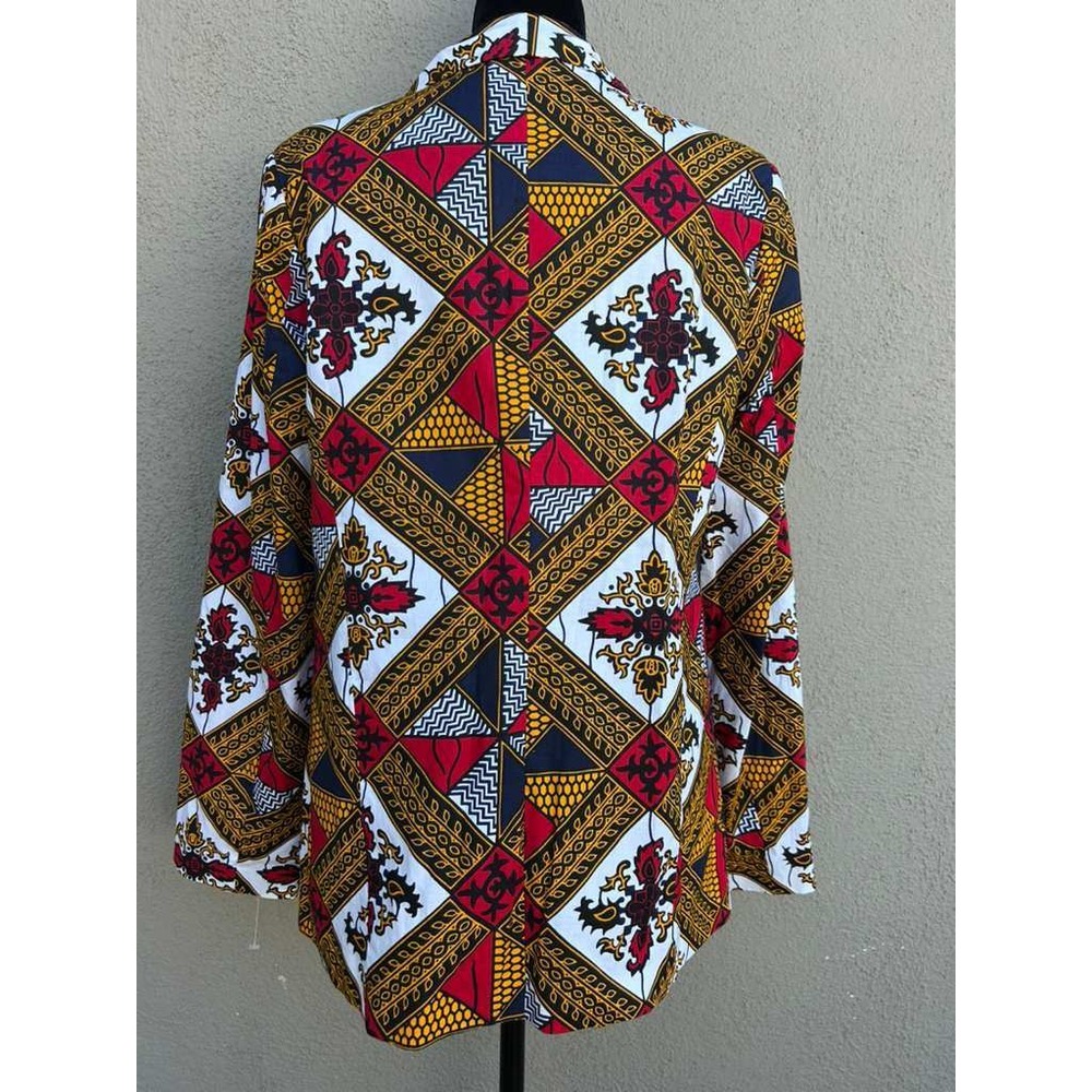 D'Iyanu Womens African Print Blazer Red Yellow Navy Geometric Jacket Size M‎ - Picture 2 of 10